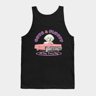 Cute Bichon Frise Driving vintage Classic pink cadillac while shopping Tank Top